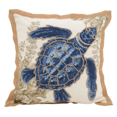 20"x20" Oversize 'I See Sea Turtles' Down Filled Square Throw Pillow Blue - Saro Lifestyle 1 20"x20" Oversize 'I See Sea Turtles' Down Filled Square Throw Pillow Blue - Saro Lifestyle