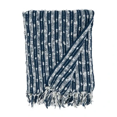 Saro Lifestyle Saro Lifestyle Throw Blanket With Striped Fringe Design, Navy Blue, 50"x60" 1 Saro Lifestyle Saro Lifestyle Throw Blanket With Striped Fringe Design, Navy Blue, 50"x60"