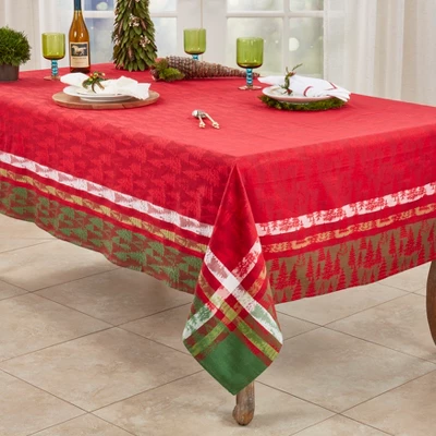 Saro Lifestyle Classic Plaid Christmas Tree Design Holiday Cotton Table Topper Tablecloth 2 Saro Lifestyle Classic Plaid Christmas Tree Design Holiday Cotton Table Topper Tablecloth - Image 2