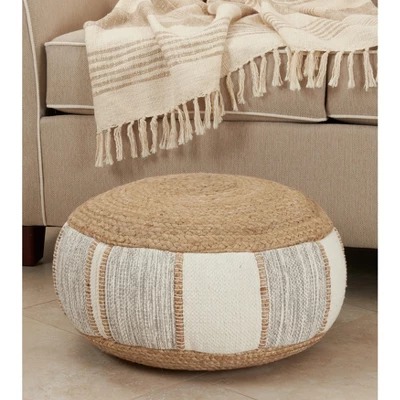 Saro Lifestyle Woven Pouf, 20"x10" Round, Natural 3 Saro Lifestyle Woven Pouf, 20"x10" Round, Natural - Image 3