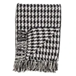 50"x60" Houndstooth Throw Blanket Black - Saro Lifestyle: Cotton Weave, Modern Decor, Machine Washable