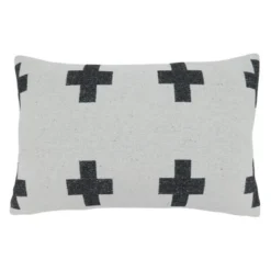 Saro Lifestyle Reversible Plus Sign Decorative Pillow Cover, Black/White, 16"x23"