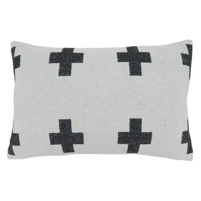Saro Lifestyle Reversible Plus Sign Decorative Pillow Cover, Black/White, 16"x23" 1 Saro Lifestyle Reversible Plus Sign Decorative Pillow Cover, Black/White, 16"x23"
