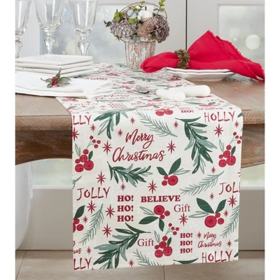 Saro Lifestyle Holly Christmas Design Table Runner 2 Saro Lifestyle Holly Christmas Design Table Runner - Image 2