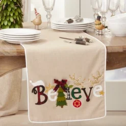 Saro Lifestyle Believe Christmas Runner, Natural, 16" X 72" -Winter Glow Store GUEST e3a4df65 1b73 4405 a83a 7eb60098e20c
