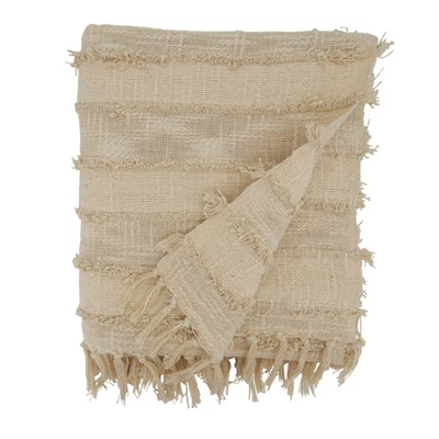 50"x60" Cotton With Fringe Design Throw Blanket Natural - Saro Lifestyle: Lightweight Knitted, Modern Decor, Machine Washable 1 50"x60" Cotton With Fringe Design Throw Blanket Natural - Saro Lifestyle: Lightweight Knitted, Modern Decor, Machine Washable