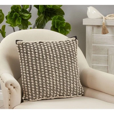 20"x20" Oversize Cotton With Knotted Design Square Throw Pillow Cover Black/White - Saro Lifestyle 2 20"x20" Oversize Cotton With Knotted Design Square Throw Pillow Cover Black/White - Saro Lifestyle - Image 2