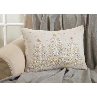 14"x20" Oversize Lumbar Embroidered Christmas Tree Throw Pillow Tan - Saro Lifestyle: Golden Beads, Festive Decor 2 14"x20" Oversize Lumbar Embroidered Christmas Tree Throw Pillow Tan - Saro Lifestyle: Golden Beads, Festive Decor - Image 2