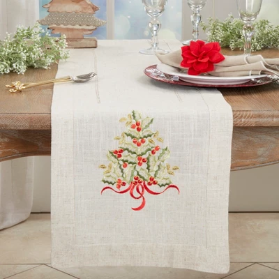 Saro Lifestyle Holiday Table Runner With Christmas Tree Embroidery 2 Saro Lifestyle Holiday Table Runner With Christmas Tree Embroidery - Image 2