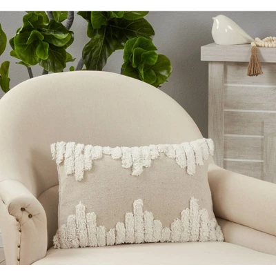 13"x20" Oversize Poly Filled Tufted Lumbar Throw Pillow Ivory - Saro Lifestyle 2 13"x20" Oversize Poly Filled Tufted Lumbar Throw Pillow Ivory - Saro Lifestyle - Image 2