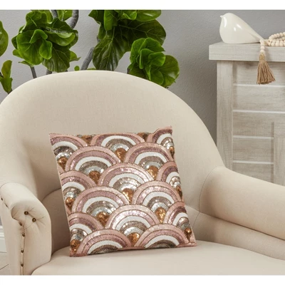 Saro Lifestyle Beaded Scallop Decorative Pillow Cover, Pink, 16" 2 Saro Lifestyle Beaded Scallop Decorative Pillow Cover, Pink, 16" - Image 2