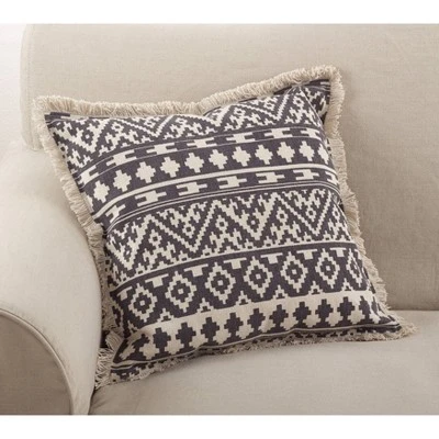 20"x20" Oversize Aztec Print Square Throw Pillow With Fringes Gray - Saro Lifestyle 2 20"x20" Oversize Aztec Print Square Throw Pillow With Fringes Gray - Saro Lifestyle - Image 2