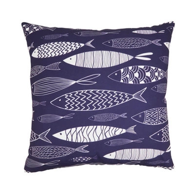 Saro Lifestyle Whimsical School Of Fish Outdoor Pillow With Poly Fill, 18"x18", Blue 4 Saro Lifestyle Whimsical School Of Fish Outdoor Pillow With Poly Fill, 18"x18", Blue - Image 4