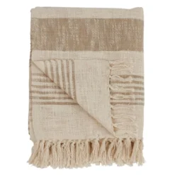 50"x60" Striped Throw Blanket With Tassels Tan - Saro Lifestyle