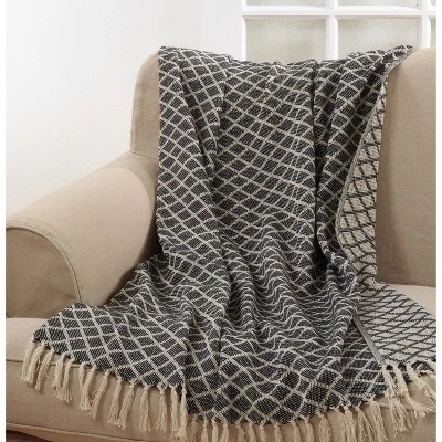 50"x60" Diamond Tassel Throw Blanket Black - Saro Lifestyle: Cotton, Modern Style For Couch Decor 2 50"x60" Diamond Tassel Throw Blanket Black - Saro Lifestyle: Cotton, Modern Style For Couch Decor - Image 2