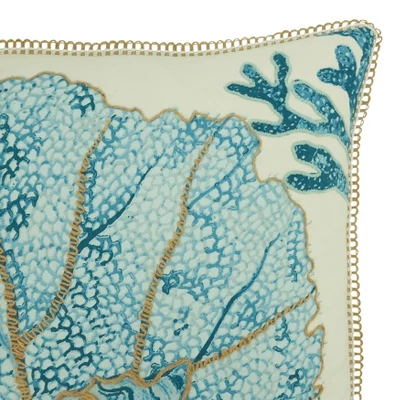 20"x20" Oversize Sea Fan Square Throw Pillow Aqua Blue - Saro Lifestyle: Indoor Coastal Decor, Couch Accessory 2 20"x20" Oversize Sea Fan Square Throw Pillow Aqua Blue - Saro Lifestyle: Indoor Coastal Decor, Couch Accessory - Image 2