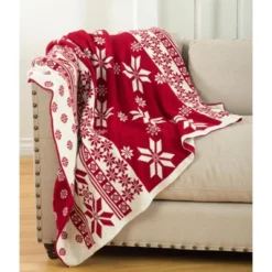 Saro Lifestyle Knitted Christmas Design Throw Blanket, 60"x80", Red