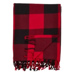 Buffalo Plaid Throw Blanket Red - Saro Lifestyle: 100% Cotton, Tassel Edges, Machine Washable, 50x60"