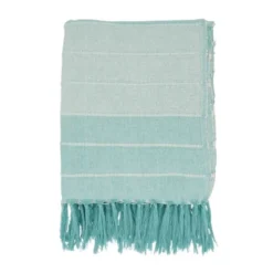 50"x60" Fringed Corded Striped Throw Blanket Aqua Blue - Saro Lifestyle: Cotton Weave, Machine Washable, Cozy For All Ages