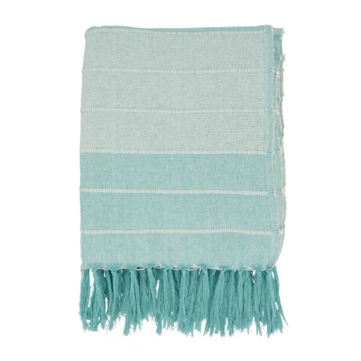50"x60" Fringed Corded Striped Throw Blanket Aqua Blue - Saro Lifestyle: Cotton Weave, Machine Washable, Cozy For All Ages 1 50"x60" Fringed Corded Striped Throw Blanket Aqua Blue - Saro Lifestyle: Cotton Weave, Machine Washable, Cozy For All Ages