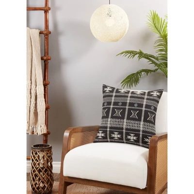 20"x20" Oversize Embroidered Mudcloth Design Square Throw Pillow Cover Black - Saro Lifestyle 2 20"x20" Oversize Embroidered Mudcloth Design Square Throw Pillow Cover Black - Saro Lifestyle - Image 2