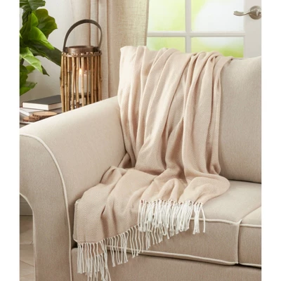 50"X60" Herringbone Tassel Fringe Throw Blanket - Saro Lifestyle 1 50"X60" Herringbone Tassel Fringe Throw Blanket - Saro Lifestyle