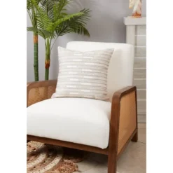 18"x18" Textured Tapestry Stitched Striped Square Throw Pillow Cover - Saro Lifestyle