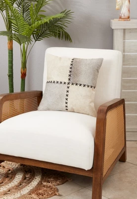 Saro Lifestyle Boho Charm Stitched Hair On Leather Throw Pillow Cover, 16", Gray 2 Saro Lifestyle Boho Charm Stitched Hair On Leather Throw Pillow Cover, 16", Gray - Image 2