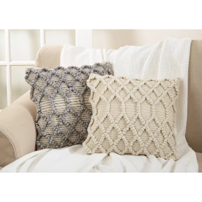 18"x18" Diamond Weave Square Pillow Cover Ivory - Saro Lifestyle 2 18"x18" Diamond Weave Square Pillow Cover Ivory - Saro Lifestyle - Image 2