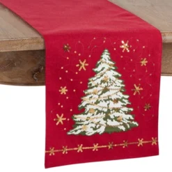 Saro Lifestyle Christmas Tree Design Holiday Table Runner, 13"x72", Red -Winter Glow Store GUEST f669504a 82c6 4353 ba67 da504fe2c9c6