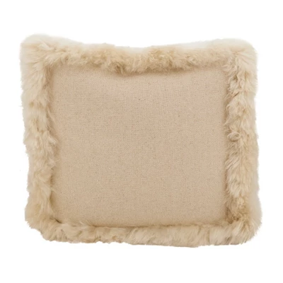 Saro Lifestyle Luxurious Linen Pouf With Soft Lamb Fur Trim 4 Saro Lifestyle Luxurious Linen Pouf With Soft Lamb Fur Trim - Image 4