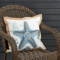 Saro Lifestyle Coastal Outdoor Starfish Poly Filled Pillow, 18"x18", Blue -Winter Glow Store GUEST f85113bd a435 42b6 a069 87cf0b5d188b