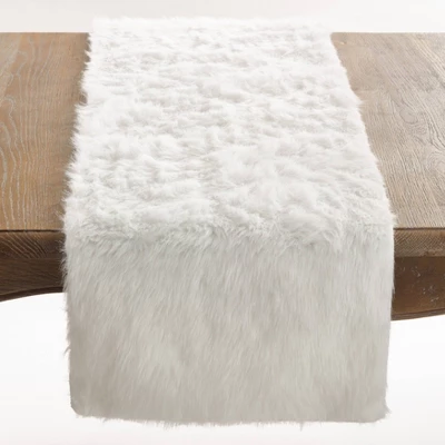 72"x15" Faux Fur Table Runner White - Saro Lifestyle 1 72"x15" Faux Fur Table Runner White - Saro Lifestyle