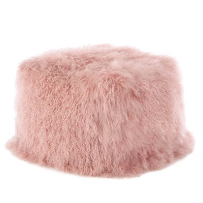 Saro Lifestyle Real Mongolian 100% Wool Lamb Fur Pouf Ottoman Square 3 Saro Lifestyle Real Mongolian 100% Wool Lamb Fur Pouf Ottoman Square - Image 3