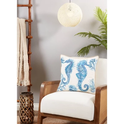20"x20" Oversize Sea Horse Design Square Throw Pillow Cover Navy Blue - Saro Lifestyle 3 20"x20" Oversize Sea Horse Design Square Throw Pillow Cover Navy Blue - Saro Lifestyle - Image 3