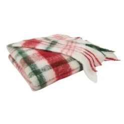 50"x60" Cozy Faux Mohair Plaid Throw Blanket Natural - Saro Lifestyle: Acrylic Soft Throw For Couch, Year Round Use