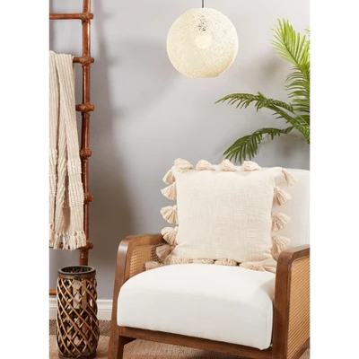 Saro Lifestyle Poly Filled Throw Pillow With Chunky Tassel Design, 20", Beige 2 Saro Lifestyle Poly Filled Throw Pillow With Chunky Tassel Design, 20", Beige - Image 2