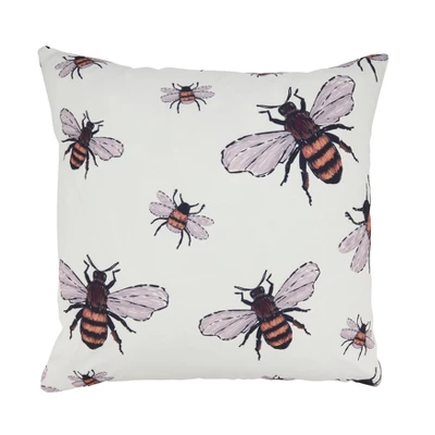 Saro Lifestyle Adorable Bumble Bee Outdoor Pillow With Poly Fill, 18"x18", Off-White 4 Saro Lifestyle Adorable Bumble Bee Outdoor Pillow With Poly Fill, 18"x18", Off-White - Image 4