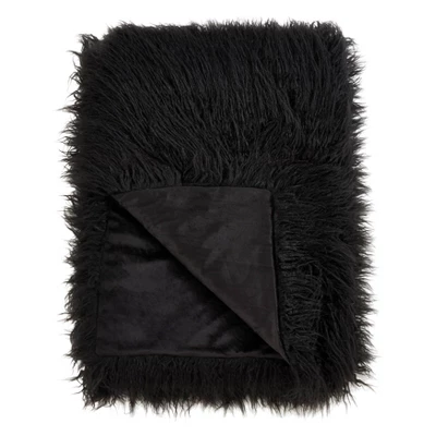 50"x60" Faux Mongolian Fur Throw Blanket Black - Saro Lifestyle 1 50"x60" Faux Mongolian Fur Throw Blanket Black - Saro Lifestyle