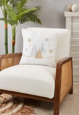 Saro Lifestyle Seasonal Splendor Christmas Trees And Snowflakes Throw Pillow Cover, 18", White 2 Saro Lifestyle Seasonal Splendor Christmas Trees And Snowflakes Throw Pillow Cover, 18", White - Image 2